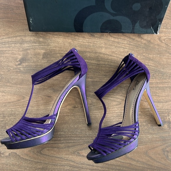 Platinum 5 inch stiletto heel purple suede sandals size 8 1/2 - Picture 5 of 11
